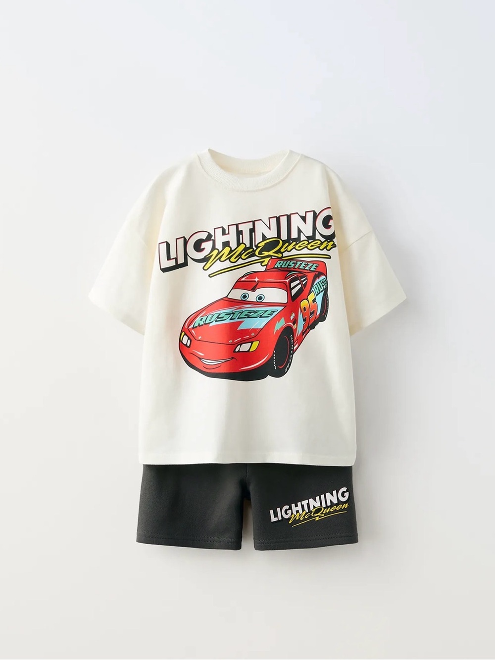Lightning McQueen Graphic Tee and Shorts Set - White and Black 3T